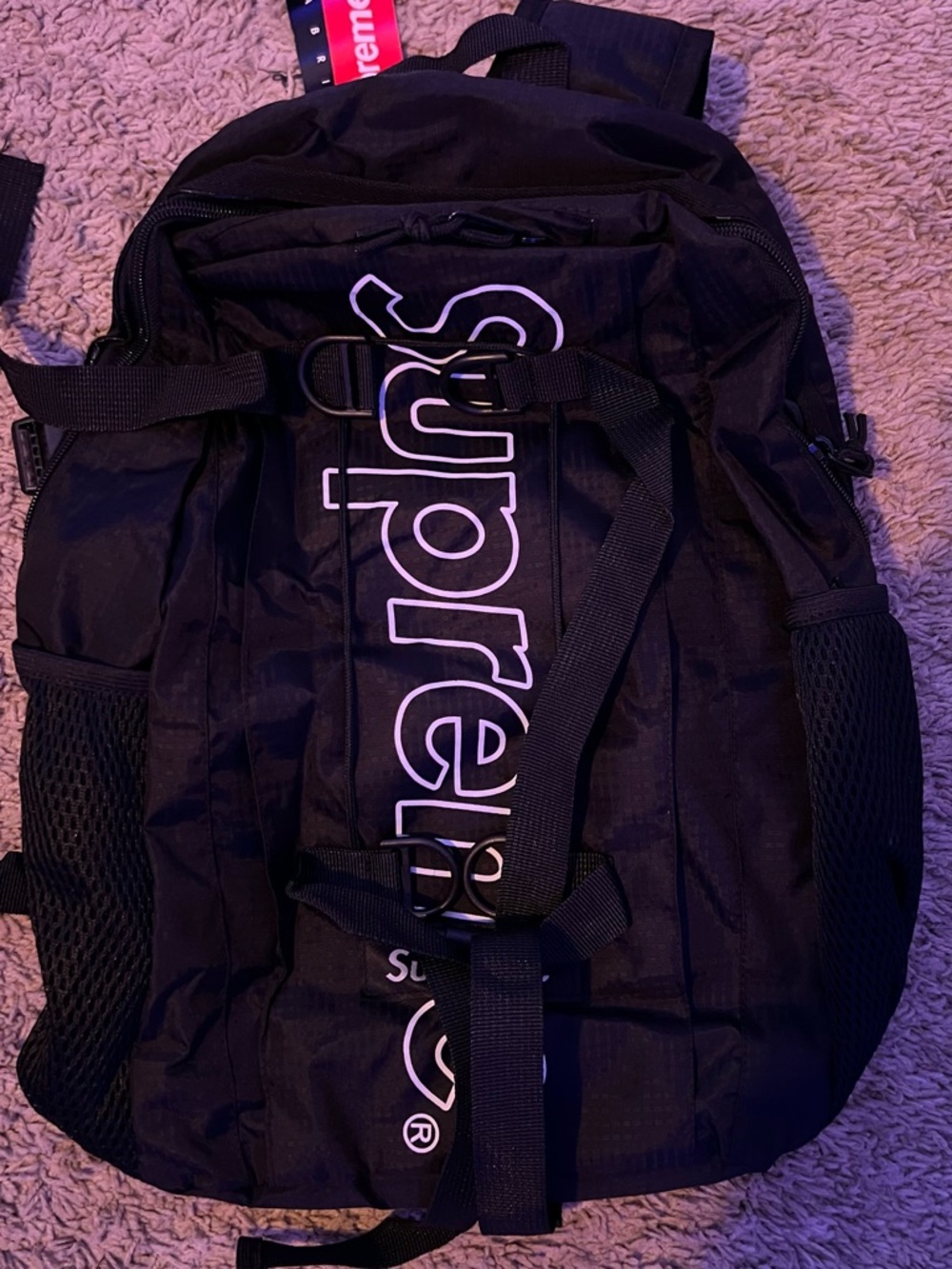 Supreme Black Backpack with Vertical Logo
